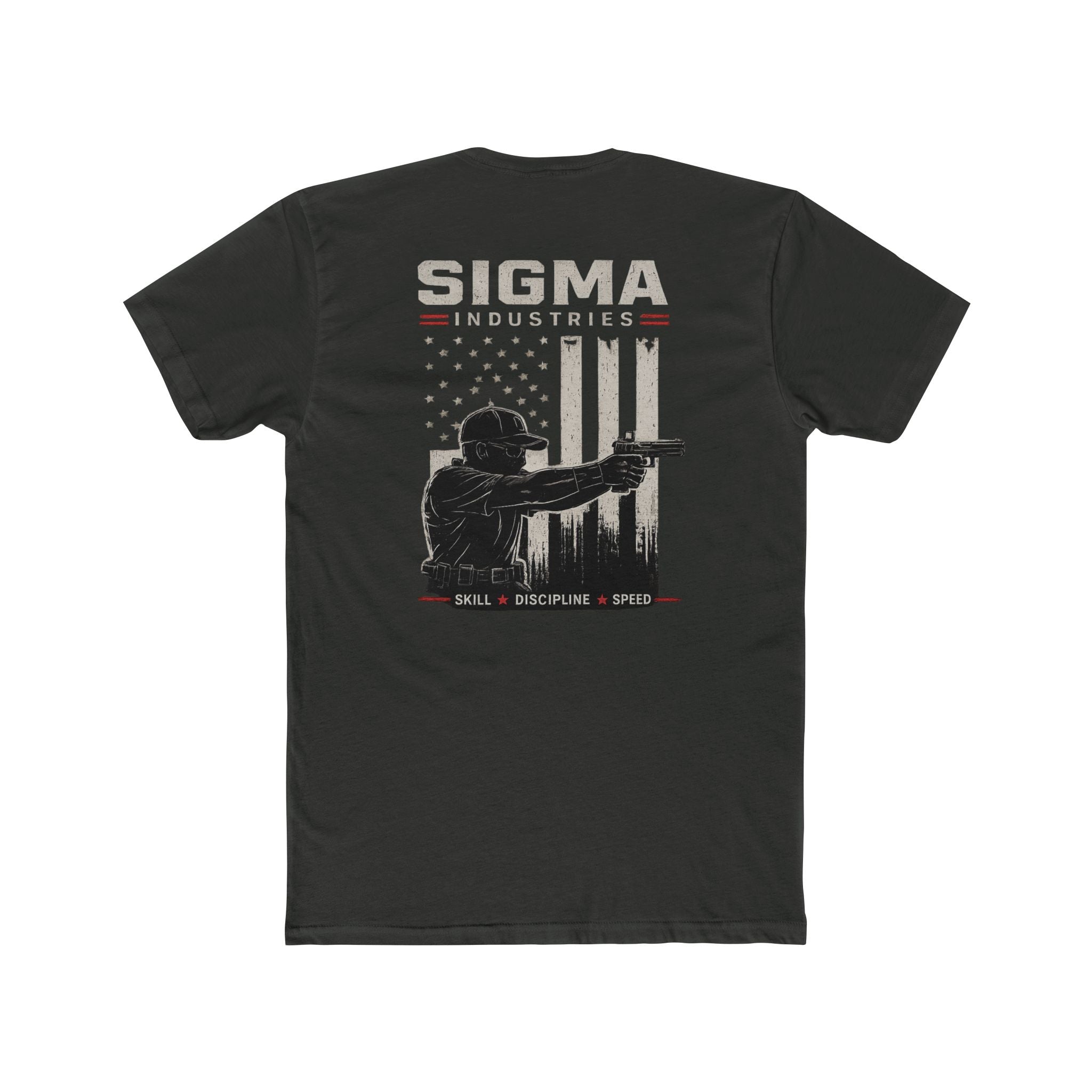 Sigma Industries Competition Pistol Tee — American Flag Shooter Design