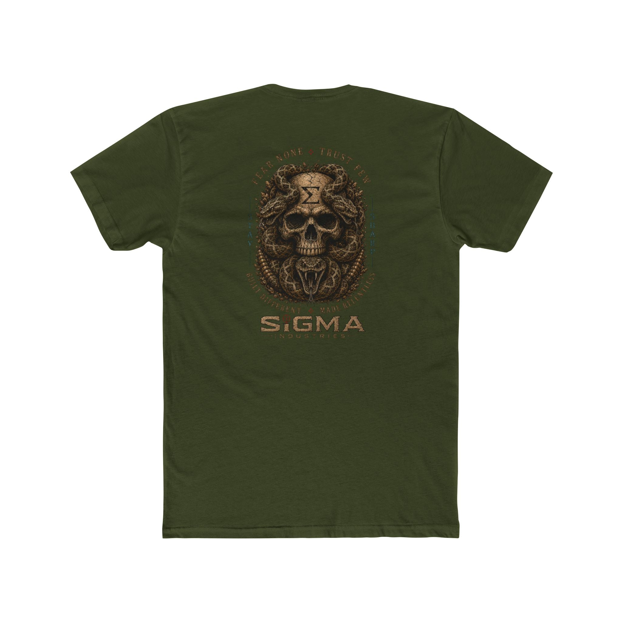 Sigma Skull and Snake Graphic Tee — Vintage Military Skull Back Print