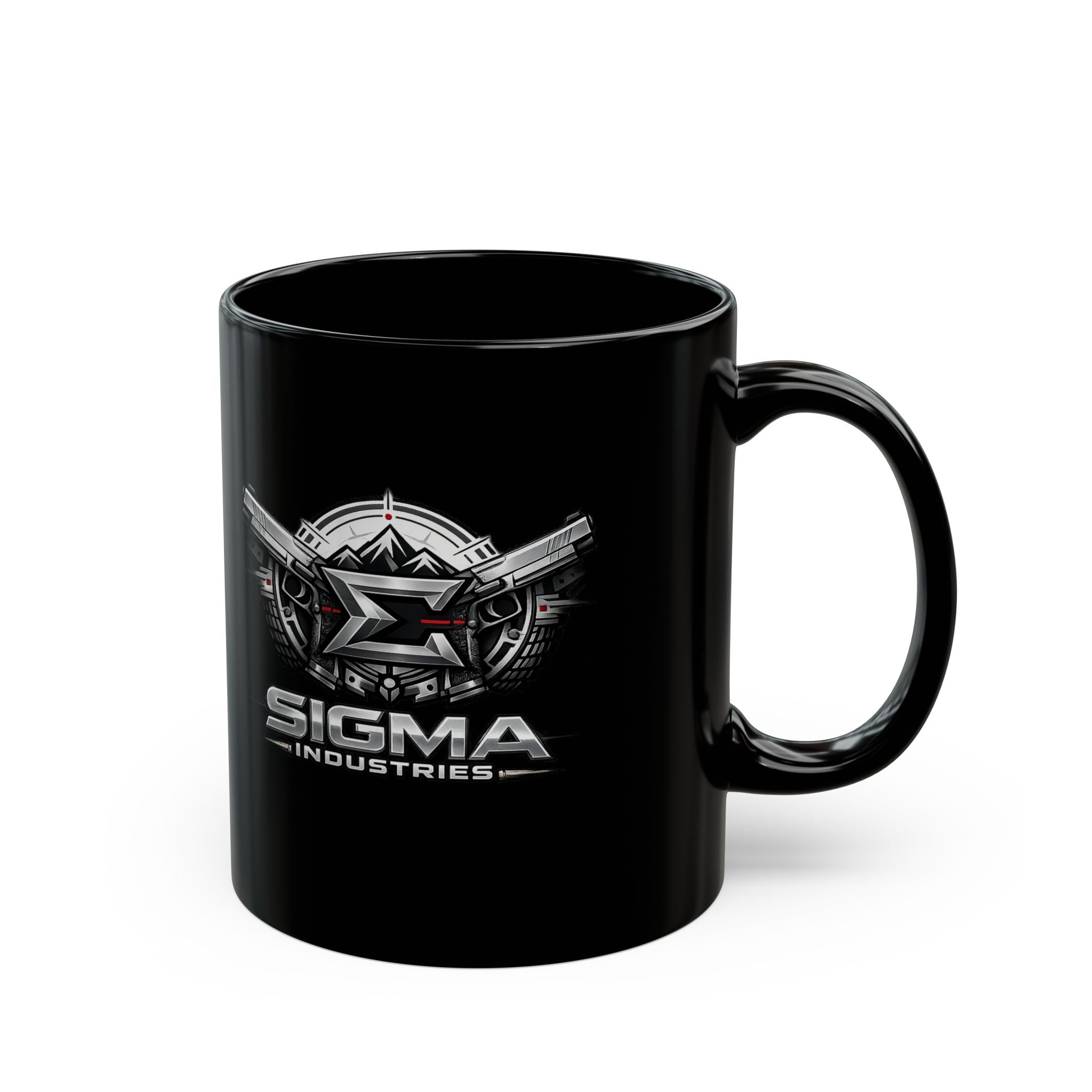 Sigma Industries Shield Black Mug – American Flag Logo Coffee Cup (11oz, 15oz)