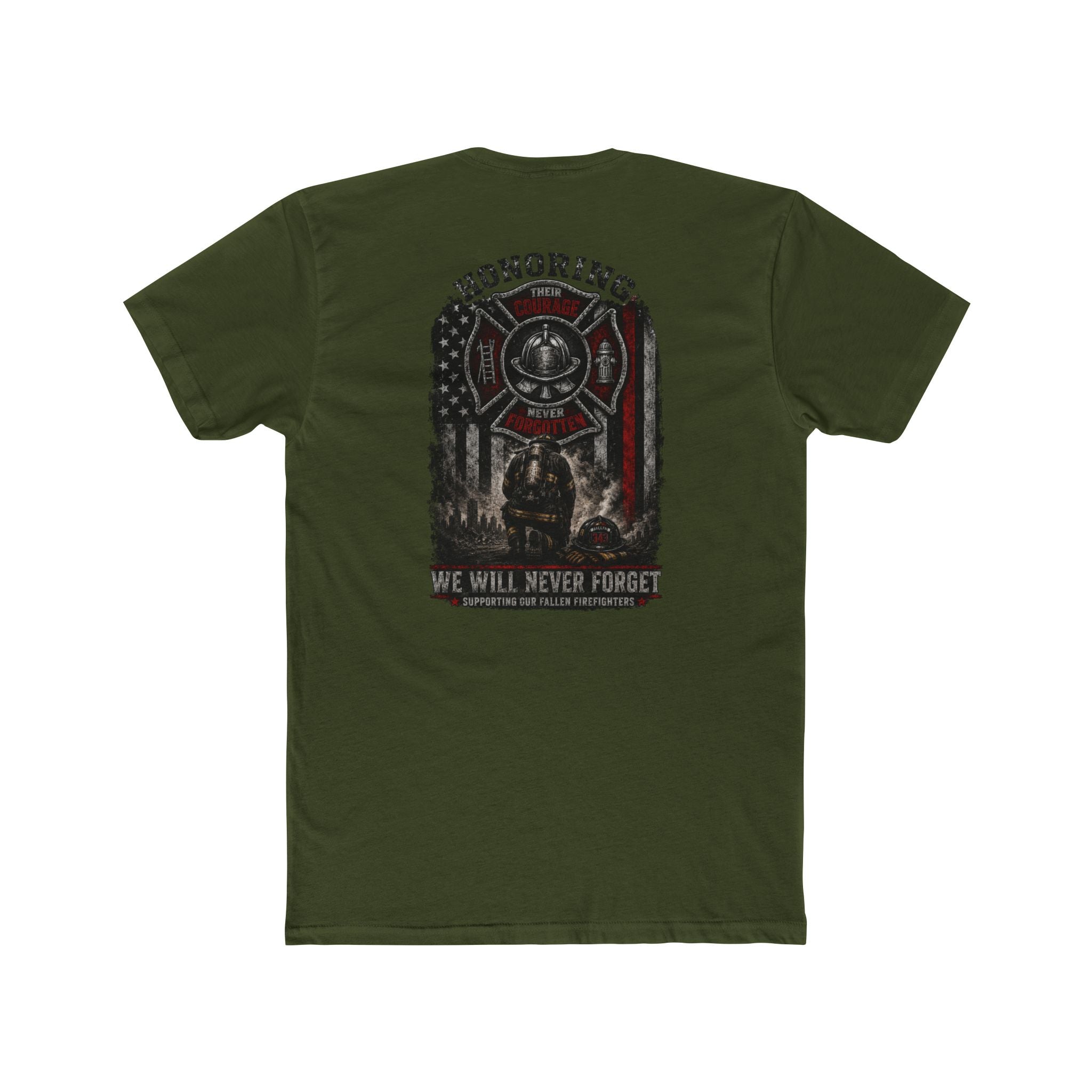 Honoring Fallen Firefighters T‑Shirt — "We Will Never Forget" Memorial Tee