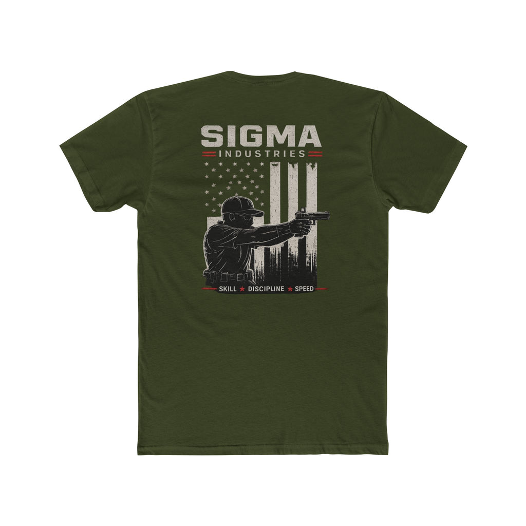 Sigma Industries Competition Pistol Tee — American Flag Shooter Design