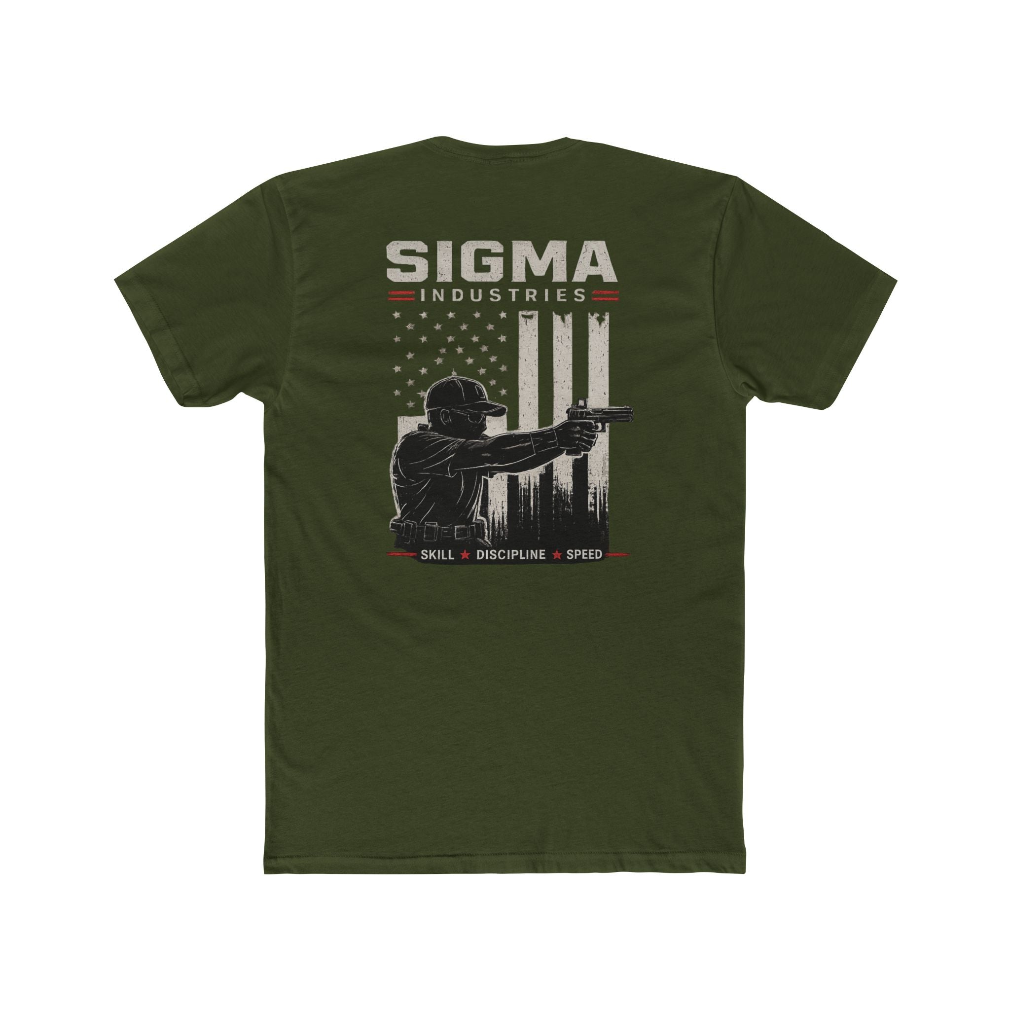 Sigma Industries Competition Pistol Tee — American Flag Shooter Design