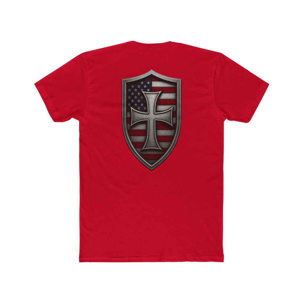 T-Shirt — Shield Crusader Cross with American Flag Graphic