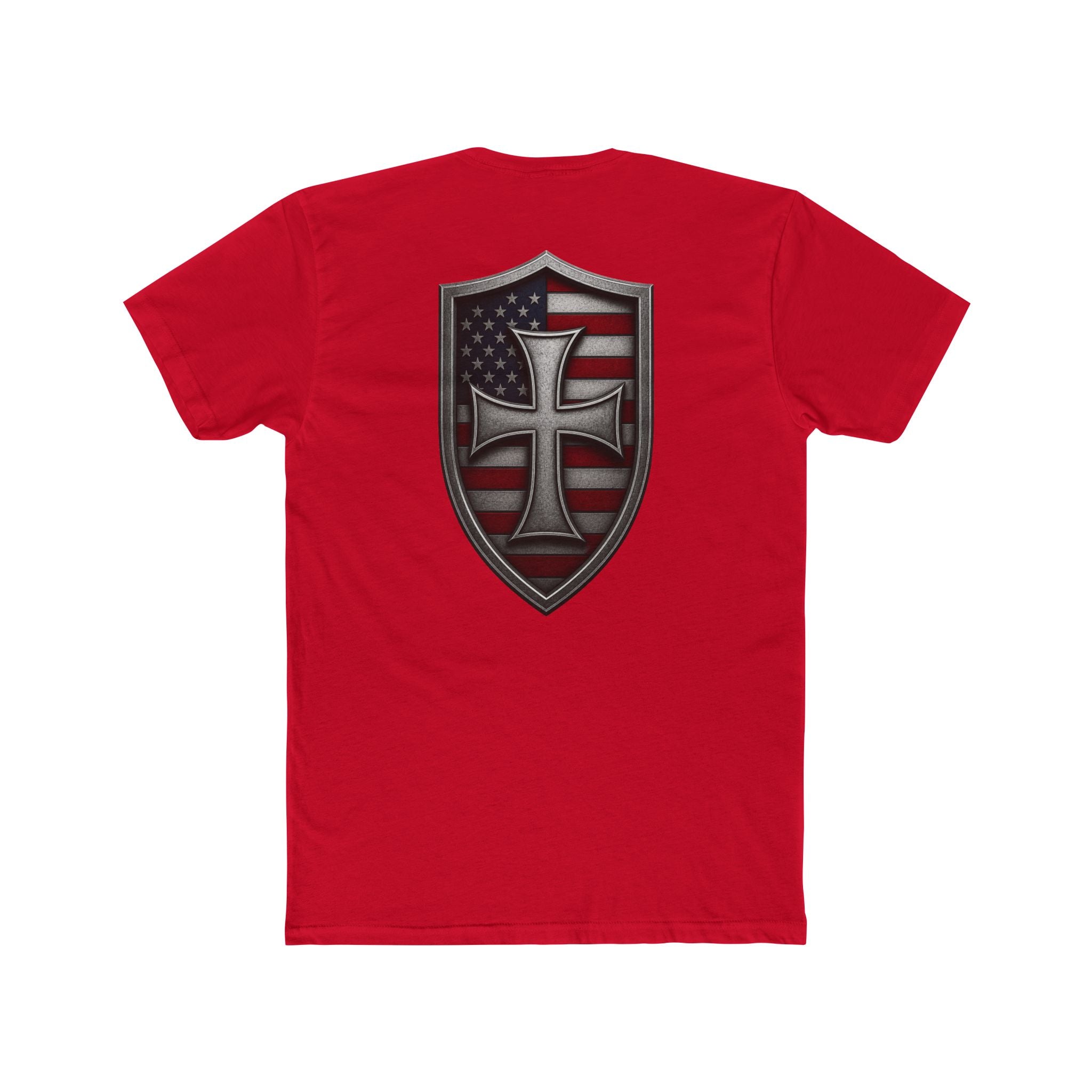 T-Shirt — Shield Crusader Cross with American Flag Graphic