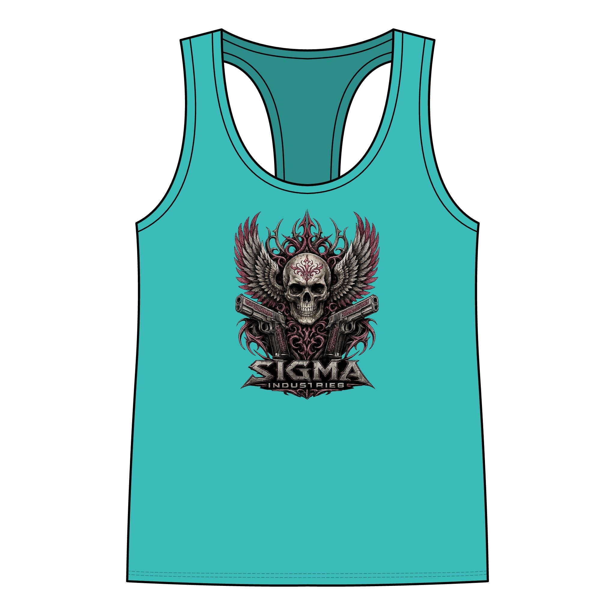 Skull Wings Racerback Tank Top — Gothic Skull & Flame Graphic for Women