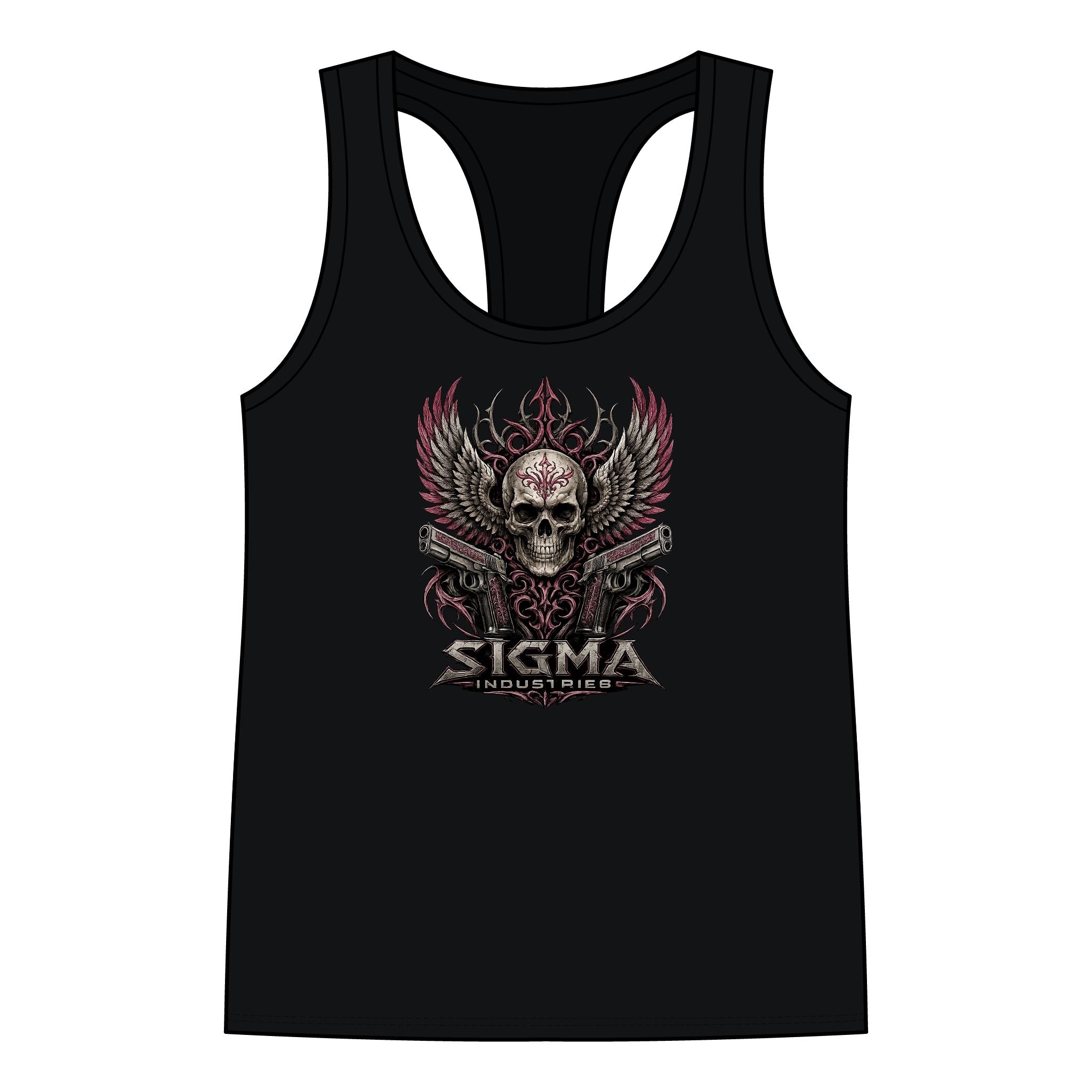 Skull Wings Racerback Tank Top — Gothic Skull & Flame Graphic for Women