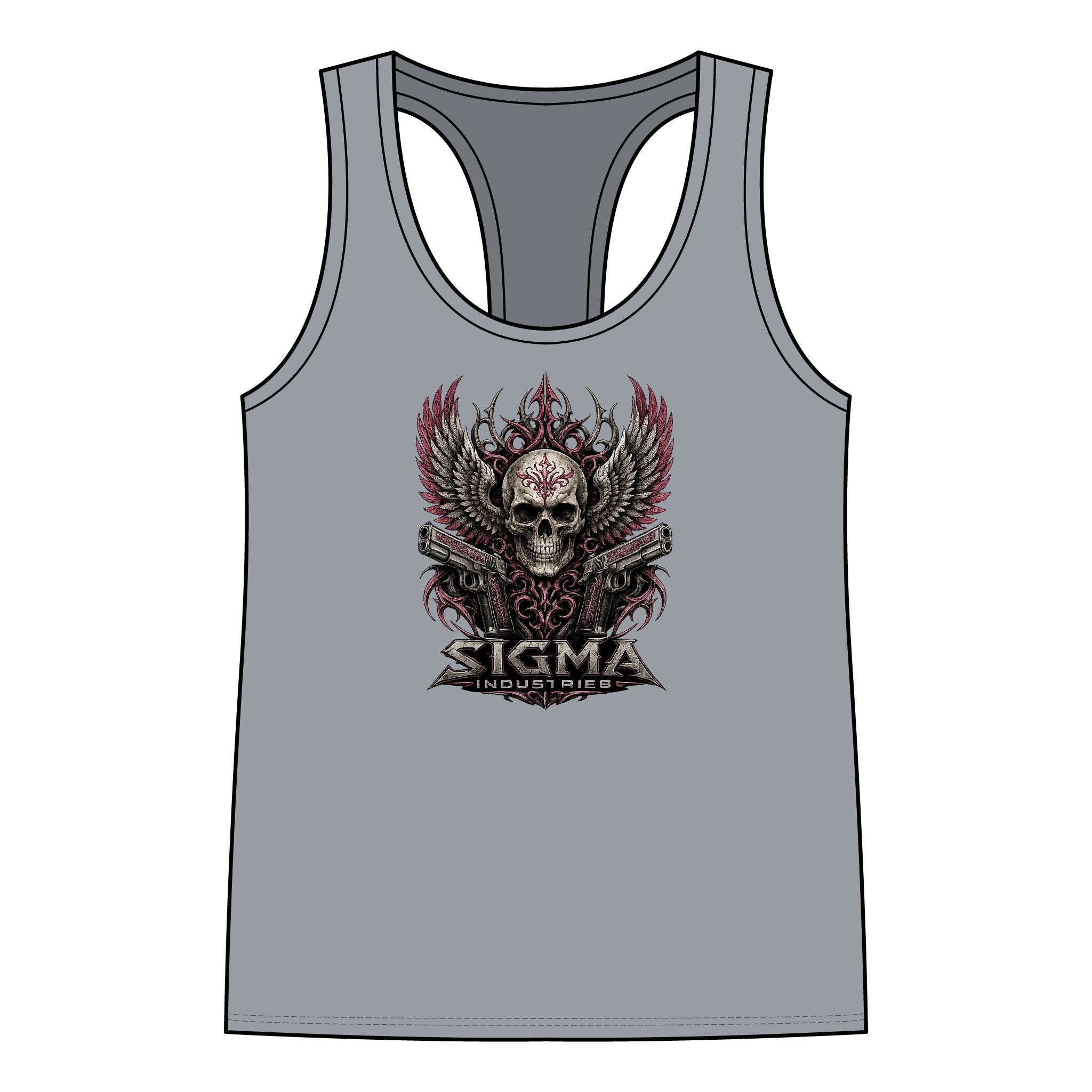 Skull Wings Racerback Tank Top — Gothic Skull & Flame Graphic for Women