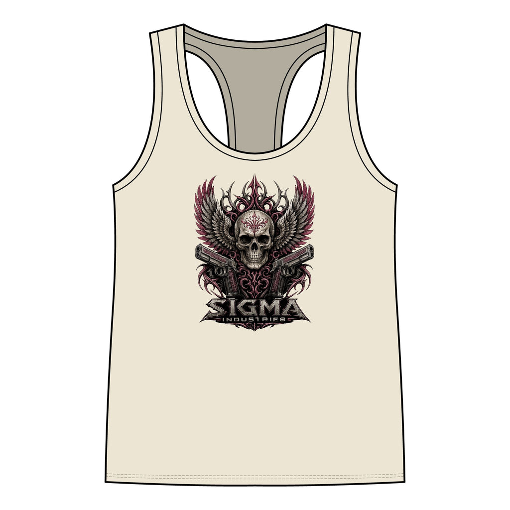 Skull Wings Racerback Tank Top — Gothic Skull & Flame Graphic for Women