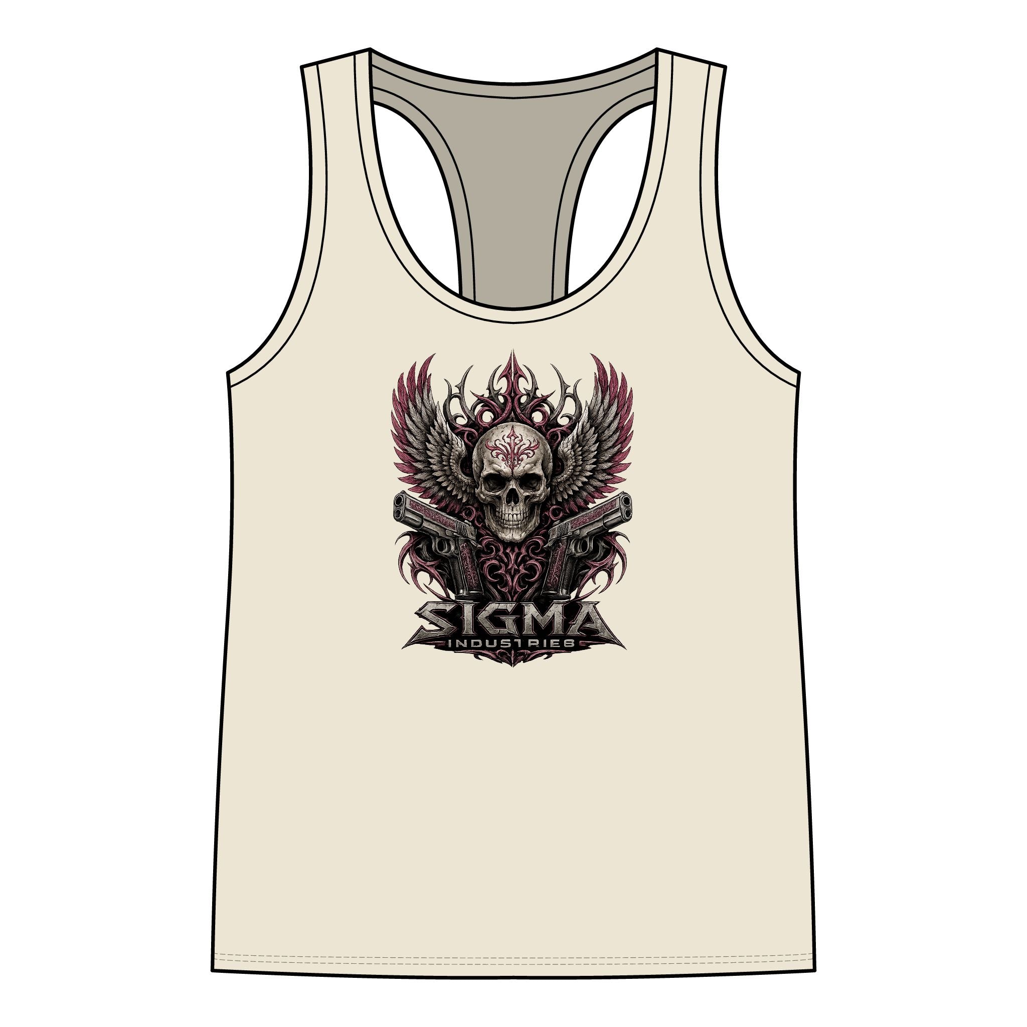 Skull Wings Racerback Tank Top — Gothic Skull & Flame Graphic for Women