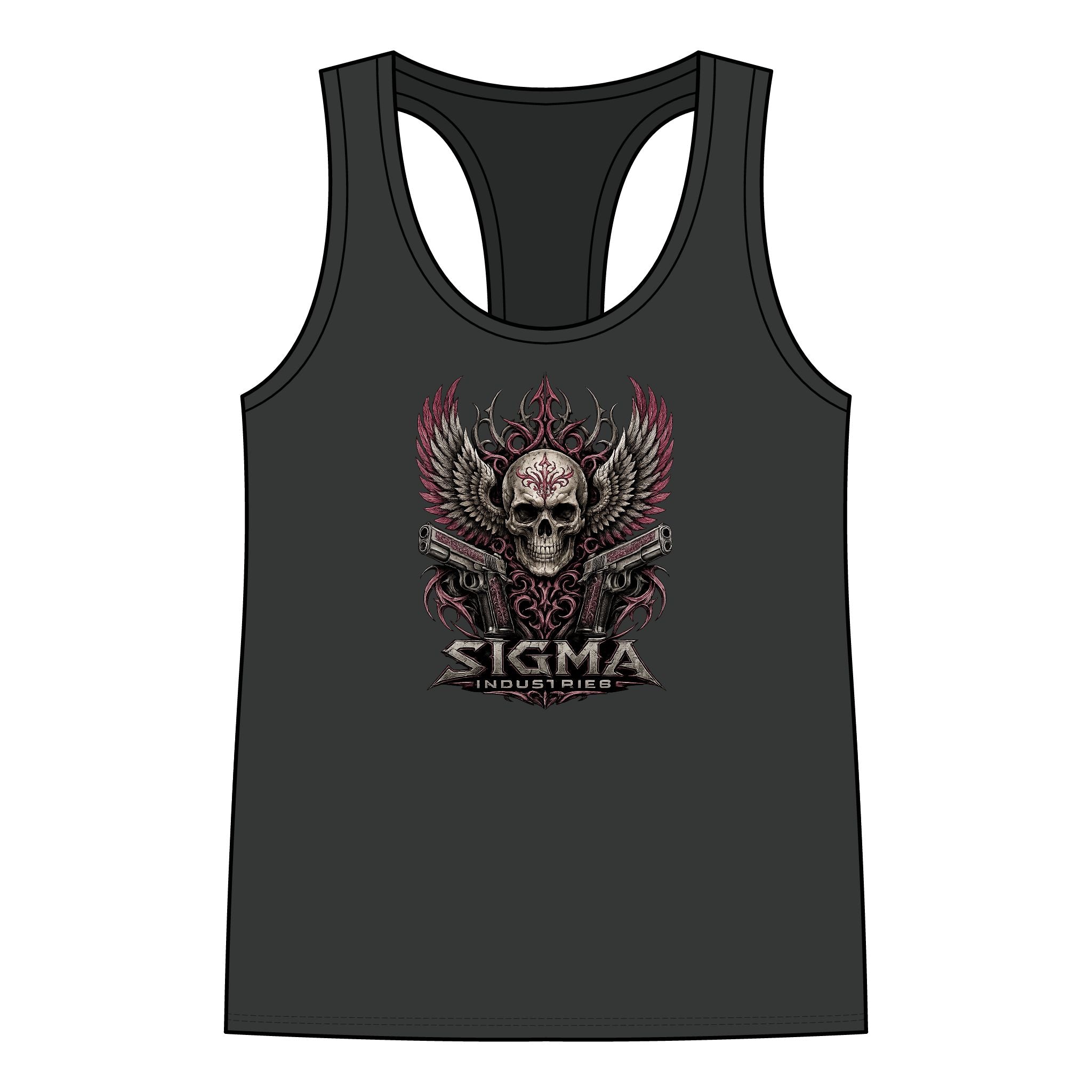 Skull Wings Racerback Tank Top — Gothic Skull & Flame Graphic for Women