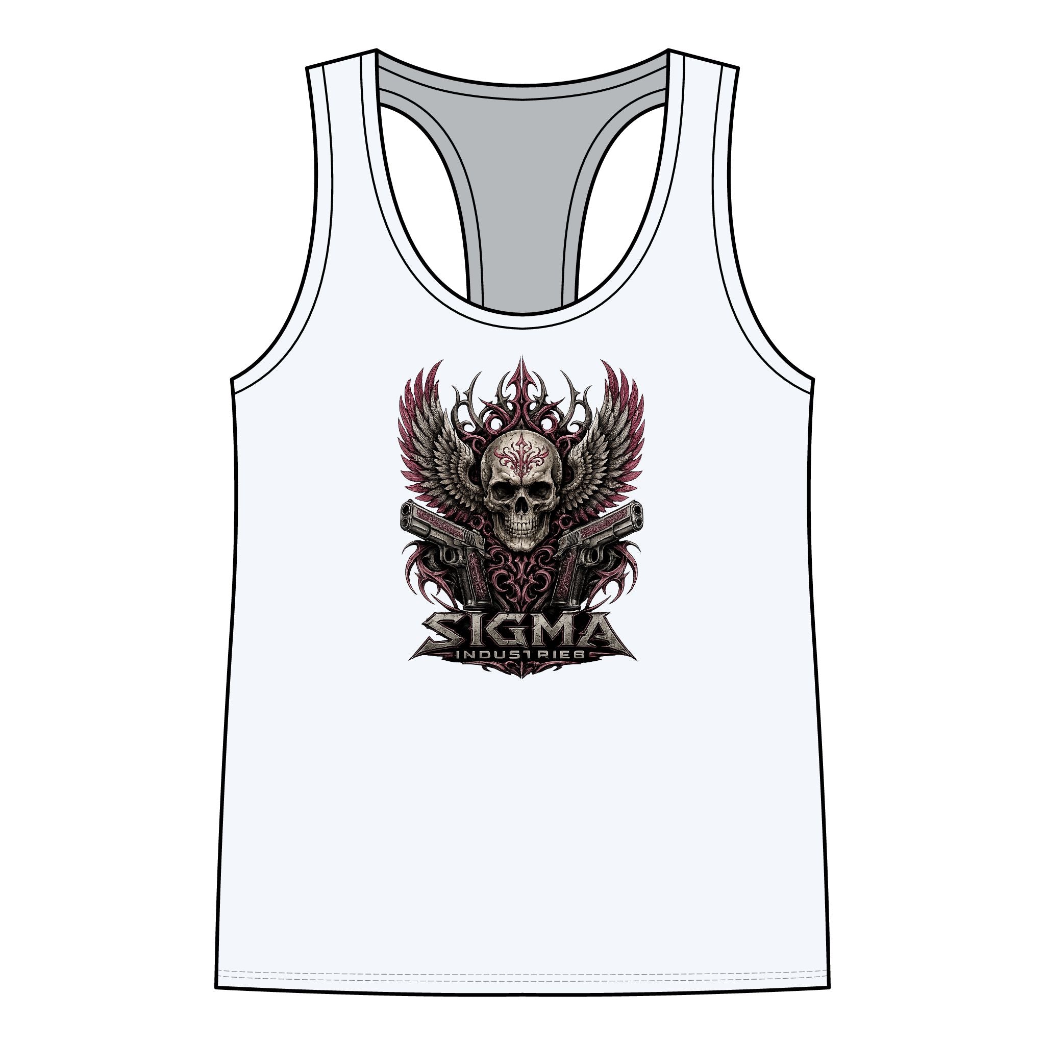 Skull Wings Racerback Tank Top — Gothic Skull & Flame Graphic for Women
