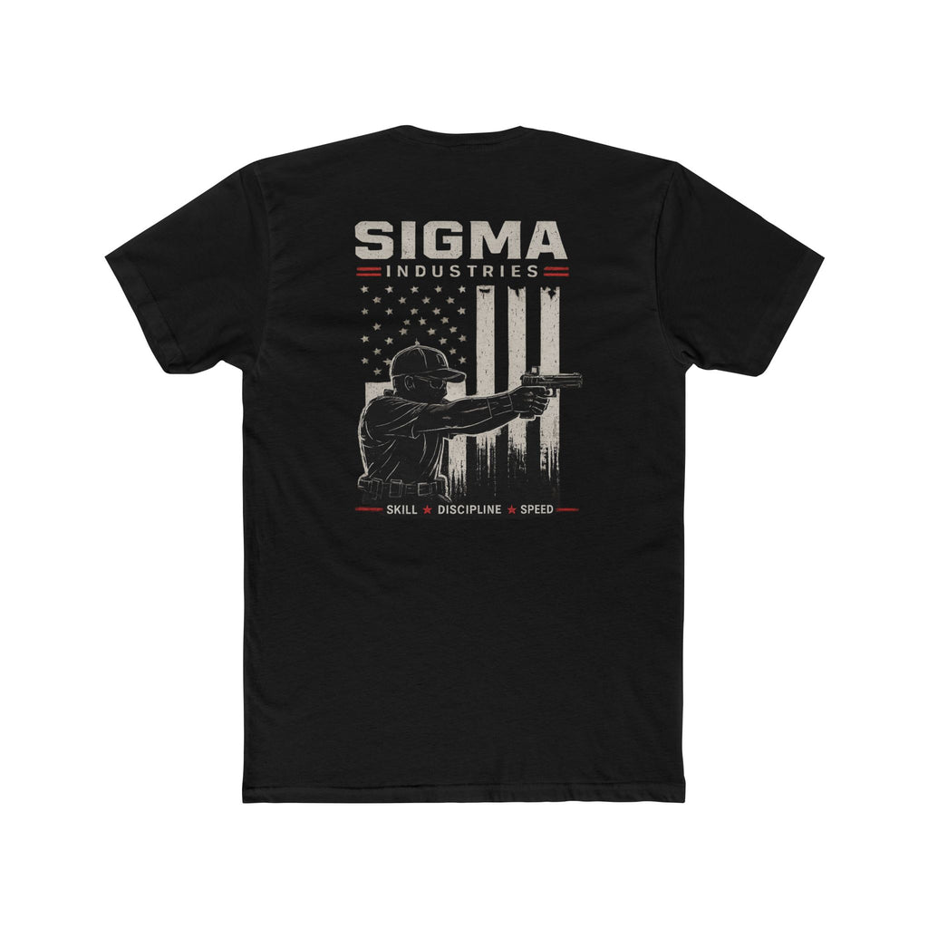 Sigma Industries Competition Pistol Tee — American Flag Shooter Design